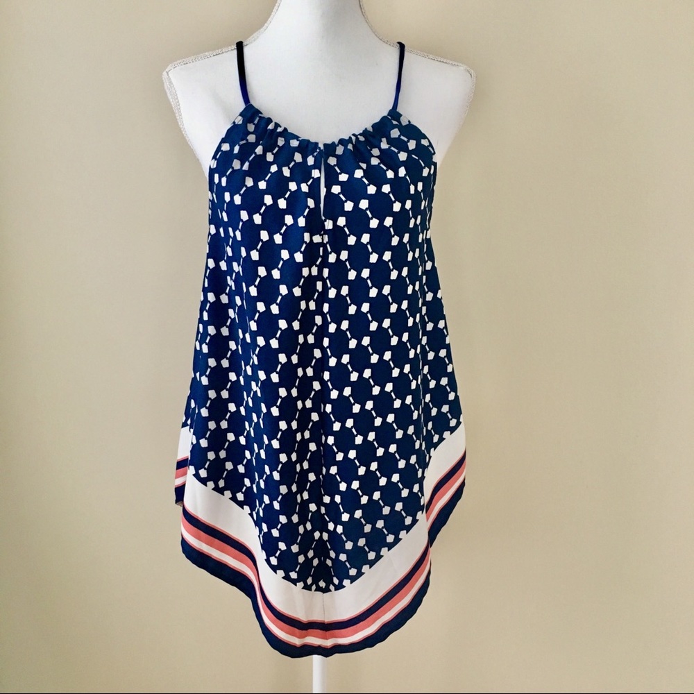 Navy & white printed flowy tank top